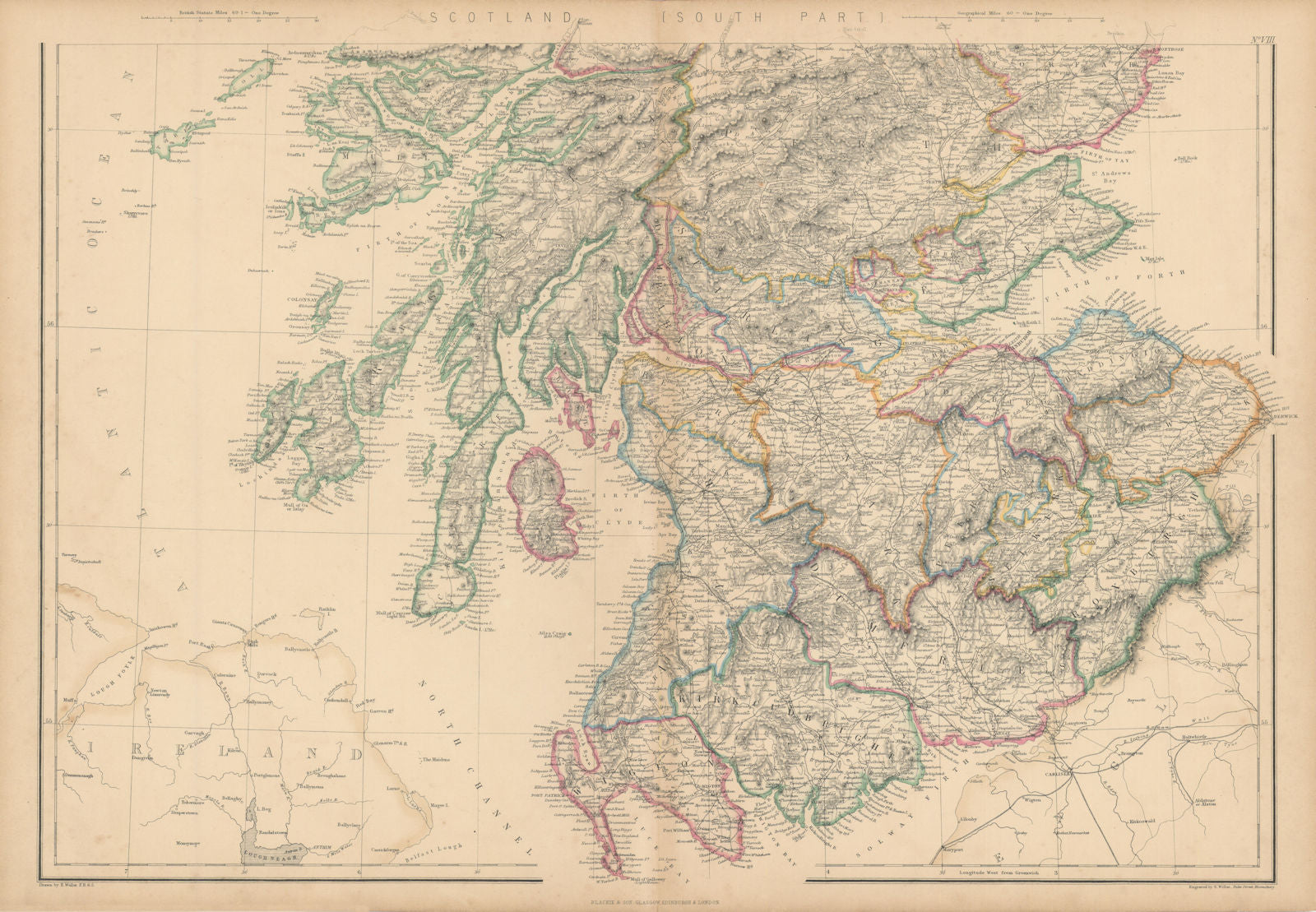 Scotland (South) by Edward Weller. Borders Lothian Central Strathclyde 1860 map